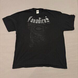 Montreal Canadiens T Shirt XL Black Y2K Affliction Style Grunge Goth Hockey